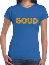 GOUD glitter tekst t-shirt blauw dames - dames shirt  GOUD XL