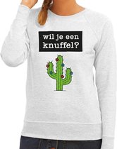 Wil je een Knuffel tekst sweater grijs voor dames S