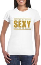 Wit Sexy shirt in gouden glitter letters dames L