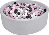 Ballenbad rond - grijs - 125x40 cm - met 1200 grijs, wit, zwart en roze ballen