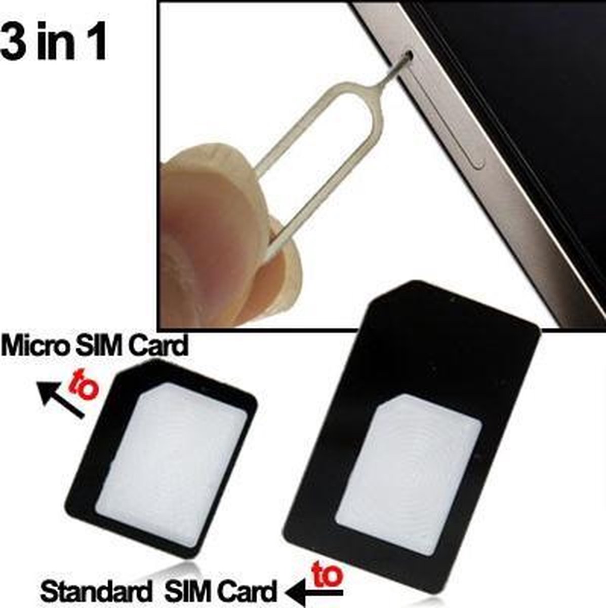 Simcard / simkaart adapters + Eject pin key tool 3 in 1 - myicover