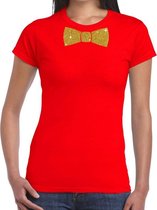 Rood fun t-shirt met vlinderdas in glitter goud dames 2XL