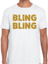 Bling Bling gouden glitter tekst t-shirt wit heren - heren shirt Bling Bling L