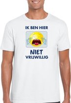 Wit feest shirt - Ik ben hier niet vrijwillig met emoticon voor heren M