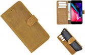 Pearlycase® Echt Leder Apple iPhone 6/6S Plus Lichtbruin Wallet Bookcase Hoesje met kaarthouders
