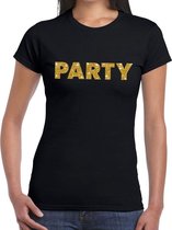 Party goud glitter tekst t-shirt zwart voor dames - dames verkleed shirts L