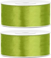 2x Hobby/decoratie appelgroene satijnen sierlinten 2,5 cm/25 mm x 25 meter - Cadeaulinten satijnlinten/ribbons - Appel groene linten - Hobbymateriaal benodigdheden - Verpakkingsmaterialen