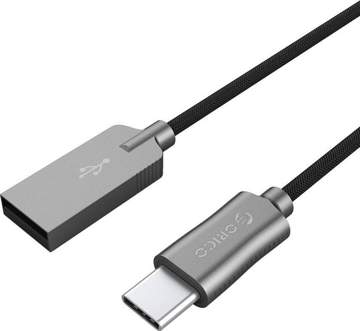 Orico hoge kwaliteit 2.4A fast charge / quick charge / snellaad USB 2.4 A USB-C kabel Geweven denimstof - 1 meter zwart / grijs - geschikt voor tablets en telefoons