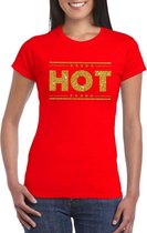Rood Hot shirt in gouden glitter letters dames L