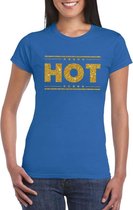 Blauw Hot shirt in gouden glitter letters dames M