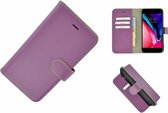 Pearlycase® Wallet Bookcase iPhone 8 Plus Echt Leder Paars Hoesje