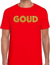 Bellatio Decorations feest t-shirt voor heren goud - glitter tekst - foute party/carnaval - rood S
