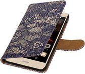 Lace Bookstyle Wallet Case Hoesjes Geschikt voor Huawei Y5 II Blauw