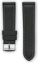 Zwarte sport horlogeband  in Frans leder met wit stiksel (made in France) 20 mm
