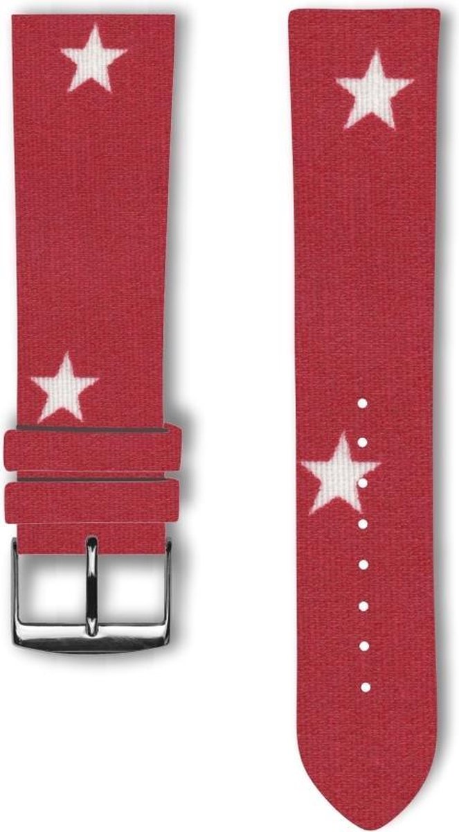 100% katoenen horlogeband met leder (achterzijde) Red Star 20 mm