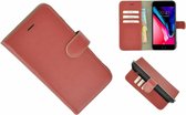 Pearlycase® Wallet Bookcase iPhone 8 Plus Echt Leder Oxyderood Hoesje