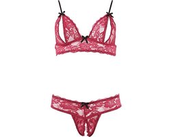 Cottelli Collection - Lingerie Set met Toegankelijkheid tot Tepels en Vagina voor een Spannende Ervaring – Maat L – Rood