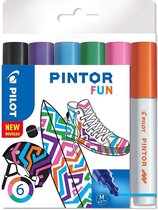 Pilot Pintor 6 Kleuren Verfstiften Set - Fun Set - Medium marker met 4,5mm punt - Inkt op waterbasis - Dekt op elk oppervlak, zelfs de donkerste - Teken, kleur, versier, markeer, s
