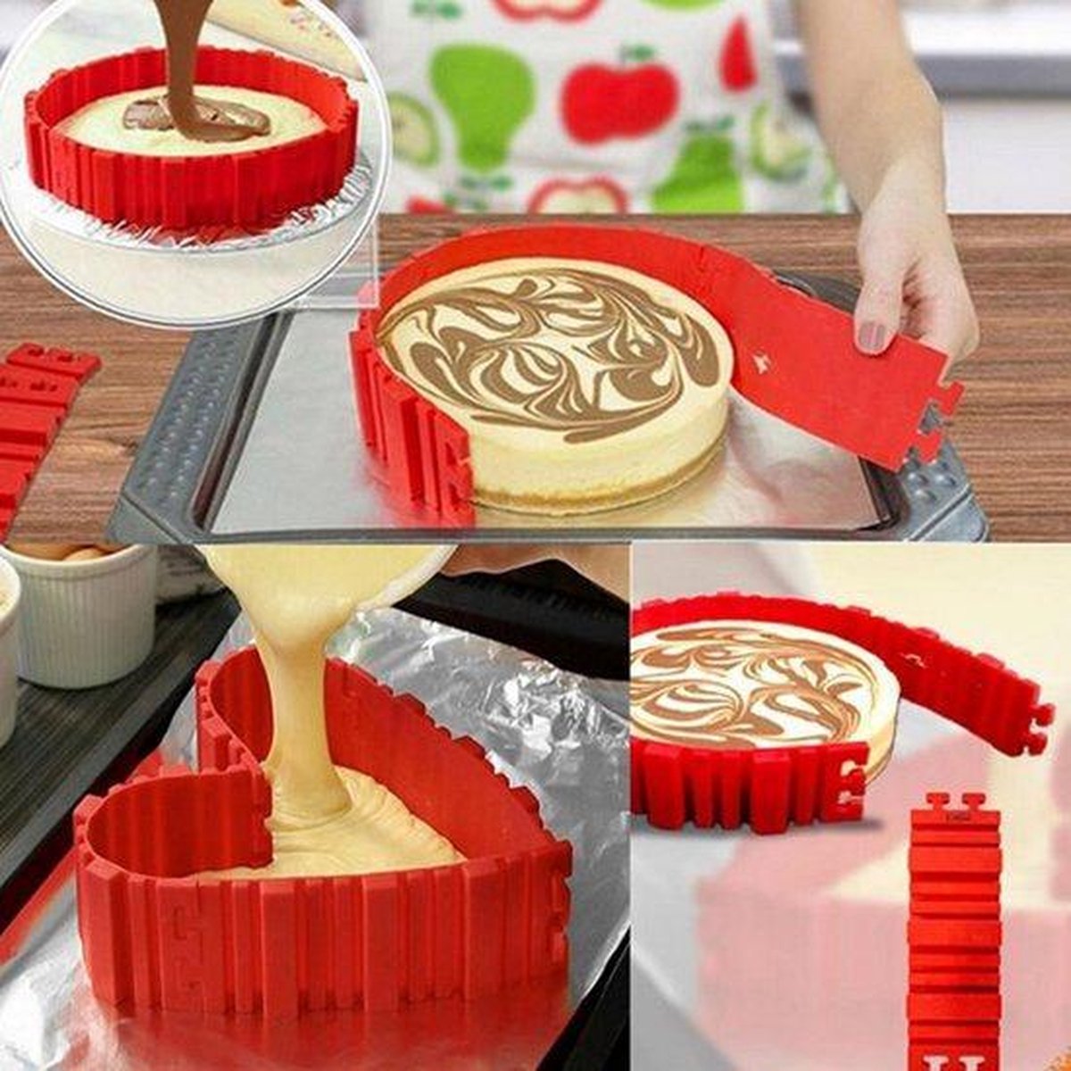 Magic Snake Cake Vorm | Flexibele Siliconen Bakvorm Multifunctioneel | Bak Vorm in verschillende Stylen | Cake Vorm 4 stuks Flexibele Siliconen vormen | Kleur Rood