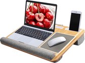 HN Luxe Laptoptafel met houders - Schoottafel - Grijze kussen/ hout