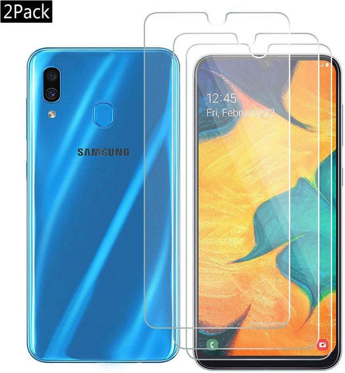 2x Screenprotector Tempered Glass Glazen Gehard Screen Protector 2.5D 9H (0.3mm) - Glasplaatje Geschikt voor: Samsung Galaxy A30