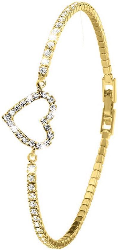 Goldplated armband white crystals Heart - Lucardi