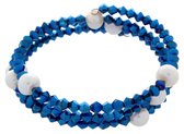 Zoetwater parel armband Pearl W Metalic Blue - echte parels - glaskristallen - wit - blauw - wikkelarmband