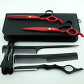Akyol - Kappersschaar Set Rood Zwart 6.0 inch + Styling razor - linkshandig 8 delig