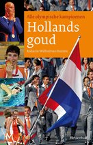 Boek 'Hollands goud' met beelden van Nederlandse olympiërs en een Nederlandse vlag.