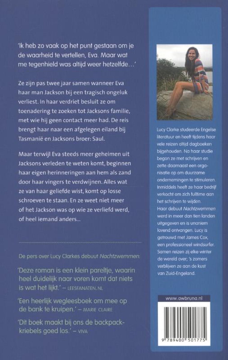 Achterkant boek 'Ademhalen' met een foto van een vrouw en tekst.