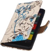 Microsoft Lumia 640 Bookstyle Hoesje Bloem Blauw - Cover Case Hoes