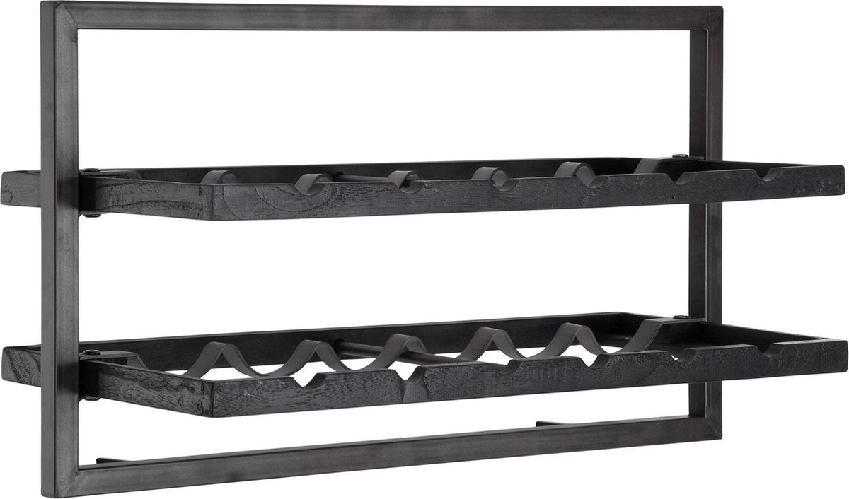 d-Bodhi - shelfmate - winemate - type a - wijnrek - 12 flessen - burned black wood - black smoked iron frame - (btbf)