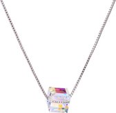 24/7 Jewelry Collection Zirkonia Vierkant Ketting - Transparant Vierkantje - Kubus - Diamant - Zilverkleurig