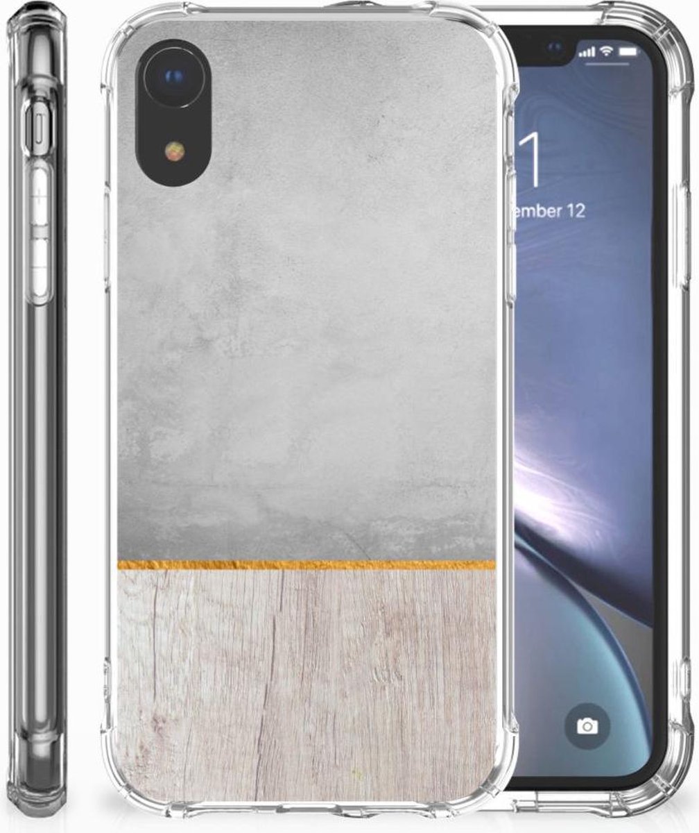 TPU Case Anti-Shock voor Apple iPhone Xr Stevig Telefoonhoesje Wood Concrete