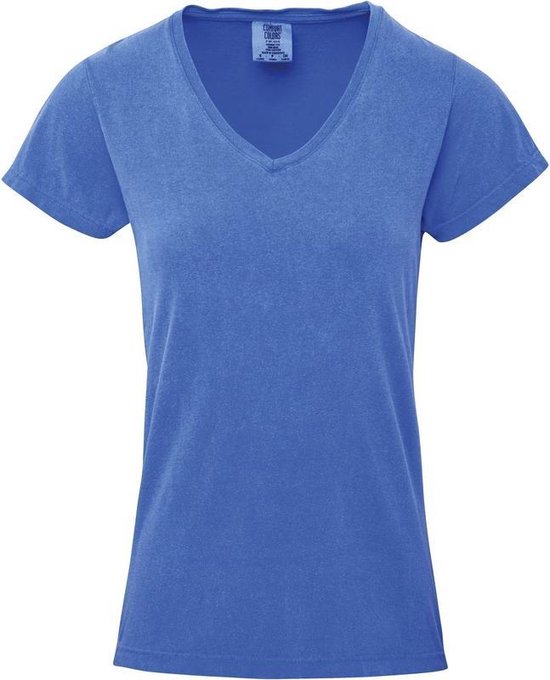 Basic V-hals t-shirt comfort colors blauwe voor dames - Dameskleding  t-shirt blauwe XL... | bol.com