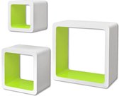 Wandplanken kubus 6 st wit en groen (incl. vloerviltjes)