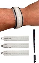 SOS ID armband - volwassenen - Grijs - met Pen en Reservekaartje