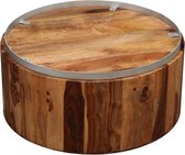 Salontafel 68 cm massief sheesham hout en staal (incl. vloerviltjes)