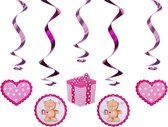 Geboorte meisje versiering - Swirls roze beer - 5 stuks