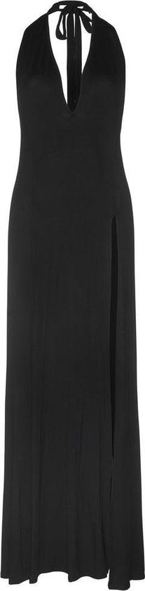 Zara lange maxi jurk met diepe V-hals en split zwart - M - Leg Avenue |  