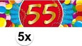 5x 55 Jaar leeftijd stickers 19 x 6 cm - 55 jaar verjaardag/jubileum versiering 5 stuks