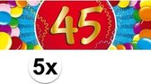 5x 45 Jaar leeftijd stickers 19 x 6 cm - 45 jaar verjaardag/jubileum versiering 5 stuks