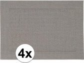 4x Placemats grijs geweven/gevlochten met rand 45 x 30 cm - Grijze placemats/onderleggers tafeldecoratie - Tafel dekken