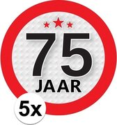 5x 75 Jaar leeftijd stickers rond 9 cm - 75 jaar verjaardag/jubileum versiering