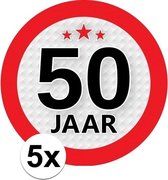 5x 50 Jaar leeftijd stickers rond 9 cm - 50 jaar verjaardag/jubileum versiering