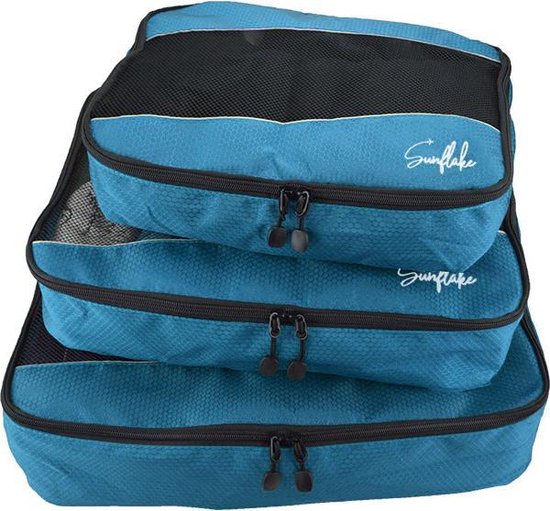 Sunflake Packing Cubes Set - 3 stuks - Geschikt voor Handbagage, Backpack & Koffer - Blauw