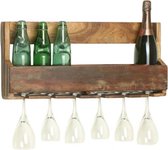 Raw Materials Factory Wijnrek - 60 x 12 x 28 cm - Hangend - Gerecycled hout - 5 flessen, 6 glazen