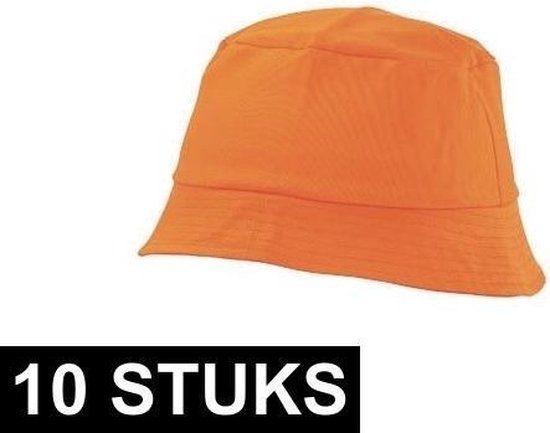 10x Oranje vissershoedjes/zonnehoedjes 57-58 cm - Oranje zomerhoeden voor volwassenen