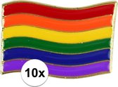 10x Regenboog gay pride kleuren metalen pin/broche/badge 4 cm - Regenboogvlag LHBT accessoires