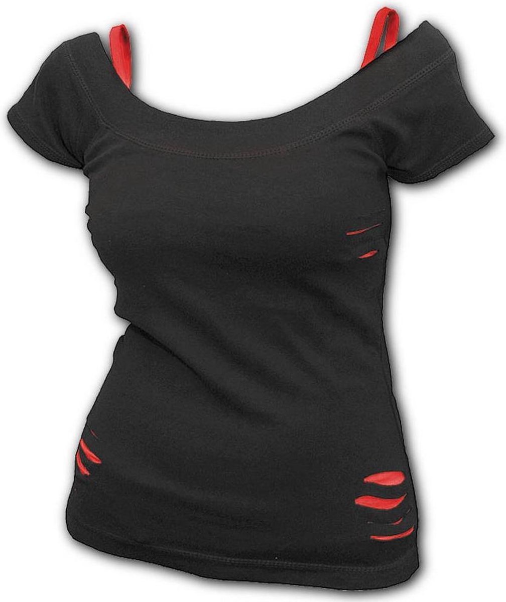 Spiral - URBAN FASHION Top - S - Zwart/Rood